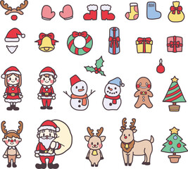 クリスマスをイメージしたかわいい小物カラーイラストセット