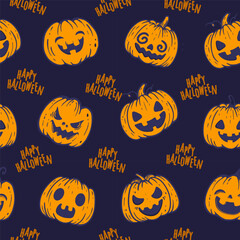 Halloween seamless pattern with pumpkins. Background with cartoon pumpkin for your design, wrapping paper. Vector
