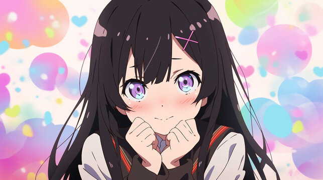 Tsundere dating beautiful anime girl, screenshot, bright colors background