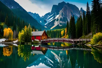 Photo sur Plexiglas Canada lake in the mountains in the morning