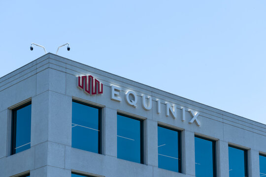Equinix corporate headquarters in Silicon Valley, Redwood City, CA, USA - June 8, 2023. Equinix is an American company that specializes in Internet connection and data centers.