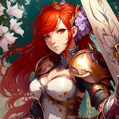 anime maiden armor red hair 