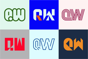 Set of letter QW logos. Abstract logos collection with letters. Geometrical abstract logos