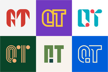 Set of letter QT logos. Abstract logos collection with letters. Geometrical abstract logos