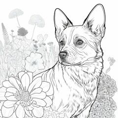 line illustration vector art coloring page for adults dog 