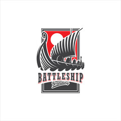 Old Battleship Wooden Sailship Logo Design Vector Image