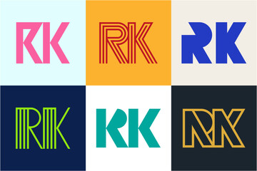 Set of letter RK logos. Abstract logos collection with letters. Geometrical abstract logos