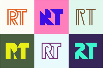 Set of letter RT logos. Abstract logos collection with letters. Geometrical abstract logos