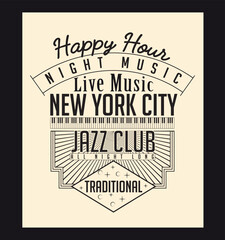 Vector illustration of new york city and music. t shirt graphics