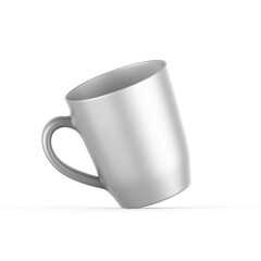 Metallic ceramic tea cup mockup template, porcelain coffee mug on white background, 3d render illustration