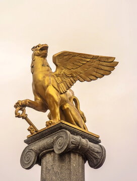 Golden griffin with a key is an ancient symbol of the city of Keoch