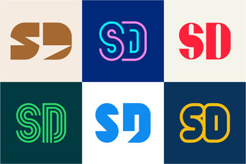 Set of letter SD logos. Abstract logos collection with letters. Geometrical abstract logos