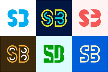 Set of letter SB logos. Abstract logos collection with letters. Geometrical abstract logos