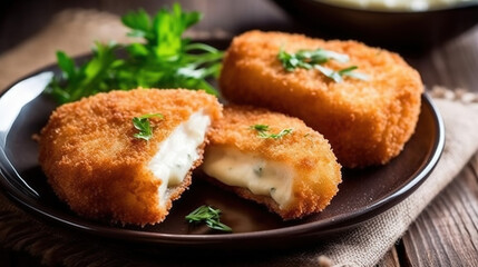 Fried Cheese A popular Czech dish - fried food captures the deliciousness of a variety of culinary cuisines  - obrazy, fototapety, plakaty