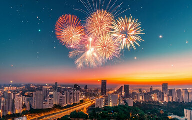 Fototapeta premium Fireworks Extravaganza, a background featuring a spectacular display of fireworks in the night sky..