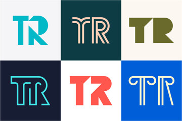 Set of letter TR logos. Abstract logos collection with letters. Geometrical abstract logos