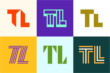 Set of letter TL logos. Abstract logos collection with letters. Geometrical abstract logos