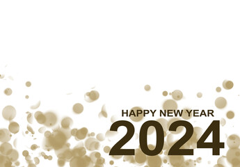 New Year wishes, Text: happy new year 2024 in gold/brown  with circles