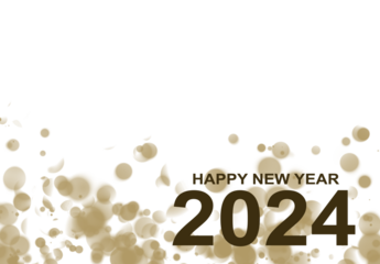 New Year wishes, Text: happy new year 2024 in gold/brown  with circles