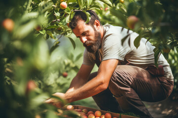 Naklejka na ściany i meble portrait of a Farmer worker working in orchard fruit garden