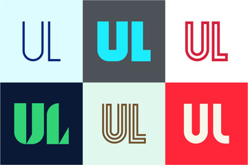 Set of letter UL logos. Abstract logos collection with letters. Geometrical abstract logos