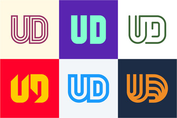 Set of letter UD logos. Abstract logos collection with letters. Geometrical abstract logos