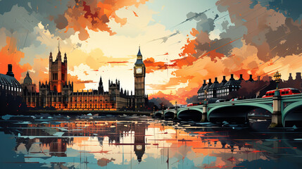 Sunset Over London Skyline - obrazy, fototapety, plakaty