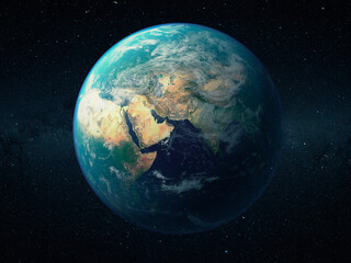 Fototapeta na wymiar Planet Earth viewed from space. 3d rendering. Elements of this image furnished by NASA