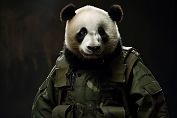 Wandaufkleber cool panda wearing army uniform © Salawati