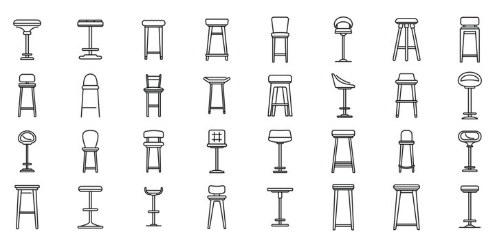 Bar stool icons set outline vector. Chair club. Furniture cafe