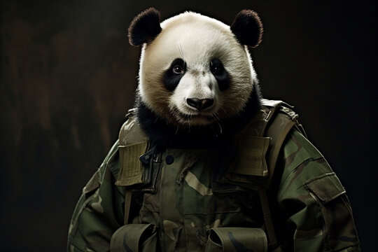cool panda wearing army uniform