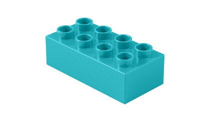 Marine Blue Plastic Bricks Block Isolated on a White Background. Children Toy Brick, Perspective View. Close Up View of a Game Block for Constructors. 3D rendering. 8K Ultra HD, 7680x4320, 300 dpi