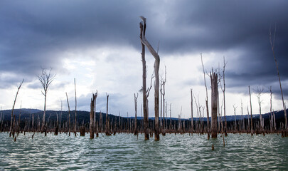 Dark clouds above the Brokopondo lake reservoir in Suriname, South America