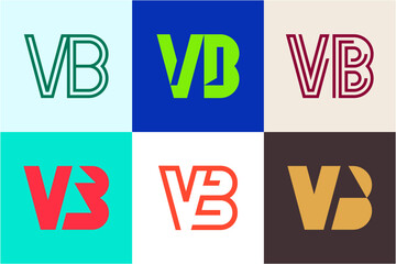 Set of letter VB logos. Abstract logos collection with letters. Geometrical abstract logos