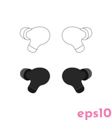 Drawing Icon Wireless Headphones Illustrations, Vector Graphics, vector icon black and white art