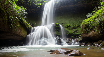 Waterfall in tropical forest, Generative Ai.