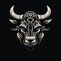 A bull's head, in full black and white style, is shown, in the style of zen minimalism
