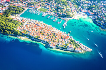 Historic town of Rab aerial view, Island of Rab