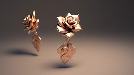 A gold plated earrings pendant rose elements ultra sim.Generative AI