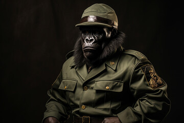 cool kingkong wearing military clothes - obrazy, fototapety, plakaty
