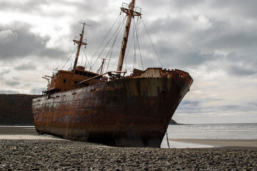 Aground ship at cabo san pablo beach, argentina - 650752132