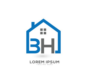 BH letter home, real estate Logo design vector template