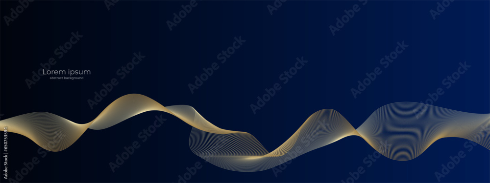 Wall mural Vector wave dynamic gold lines. Smooth curve gold color on blue gradient background. Luxury background for your design. Vector EPS 10