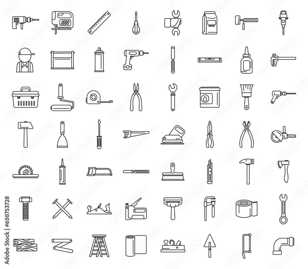 Wall mural diy repair icons set outline vector. work repair. house interior