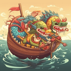 Fototapeta na wymiar cartoon chinese dragon boat festival