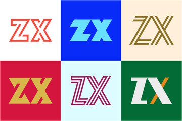 Set of letter ZX logos. Abstract logos collection with letters. Geometrical abstract logos