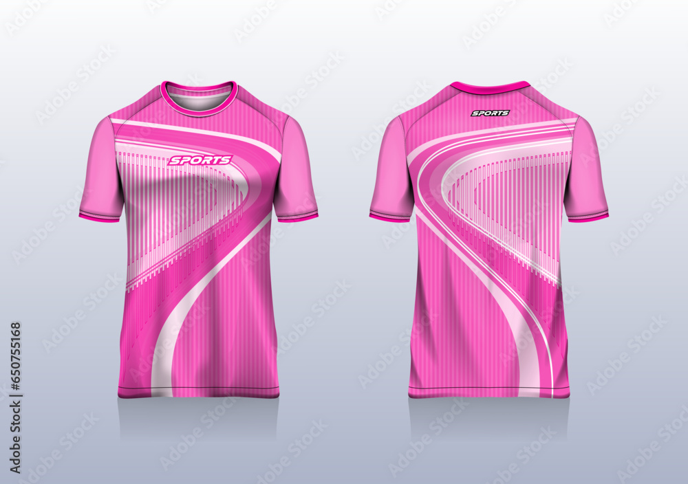 Wall mural Sport jersey template mockup curve line abstract design for football soccer, racing, gaming, running, pink color