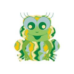 Cute multicolored smiling frog with colorful stripes. One from the collection for kids. Vector illustration