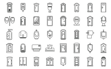 Public restrooms icons set outline vector. Toilet seat. Wc bowl