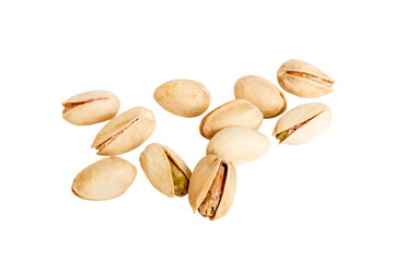 pile Pistachios isolated on white background, top view. Flat lay Healthy food concept